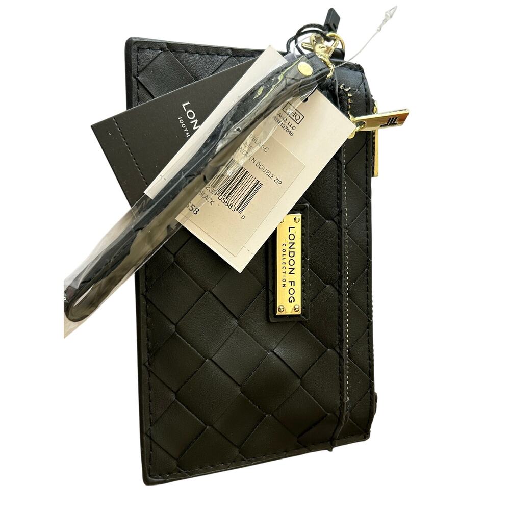 London fog black woven wristlet wallet clutch